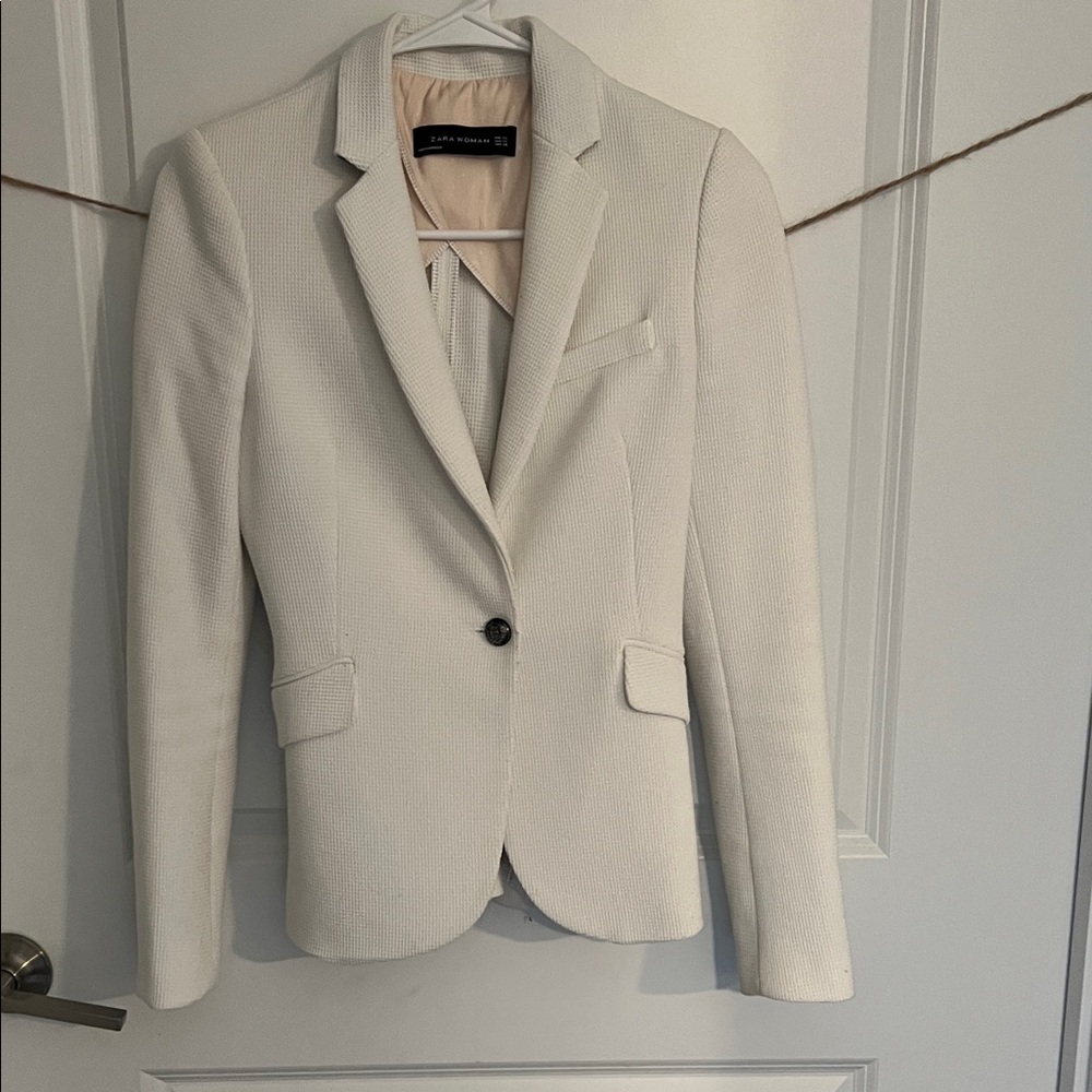 Zara Cream white waffle Textured Blazer XS Zara woman